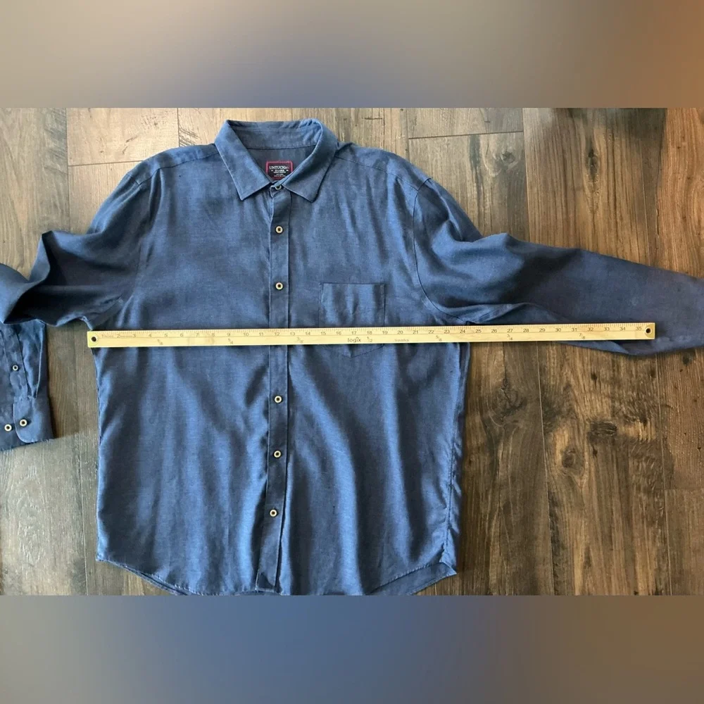 UNTUCKit Men’s Linen Vin Santo Shirt Wrinkle-Resistant Navy Blue Size XL